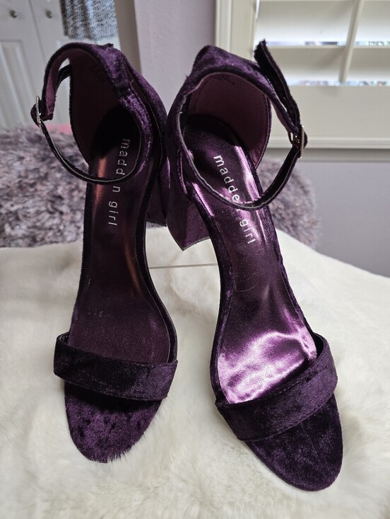 Madden Girl Shoes - Madden Girl "Beella" Deep Purple Velvet Ankle-Strap Block Heels
